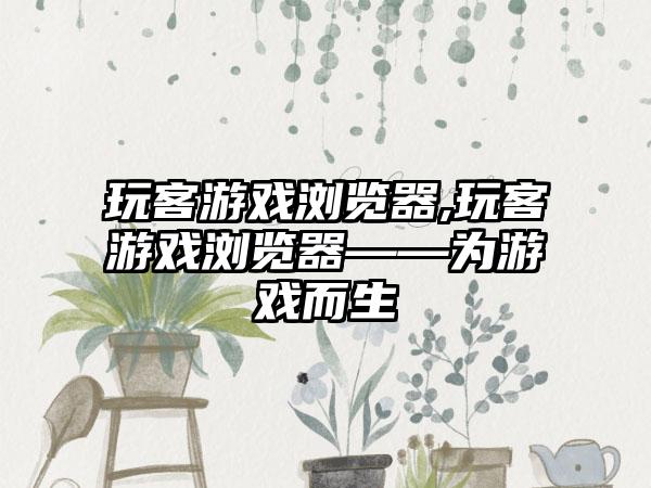 玩客游戏浏览器,玩客游戏浏览器——为游戏而生
