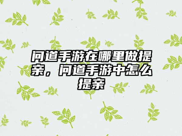 问道手游在哪里做提亲，问道手游中怎么提亲