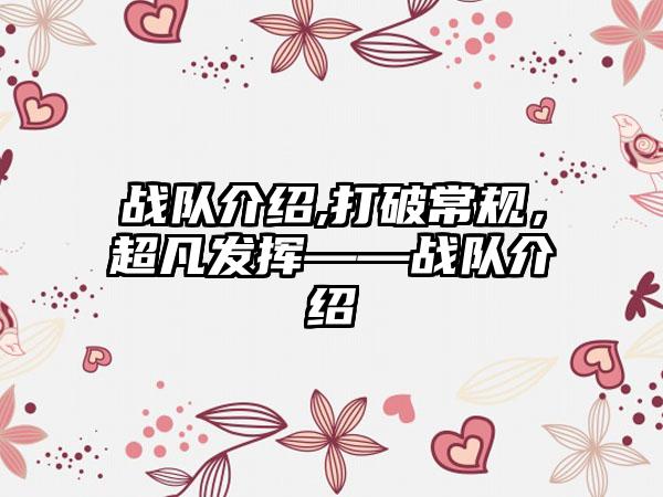 战队介绍,打破常规，超凡发挥——战队介绍