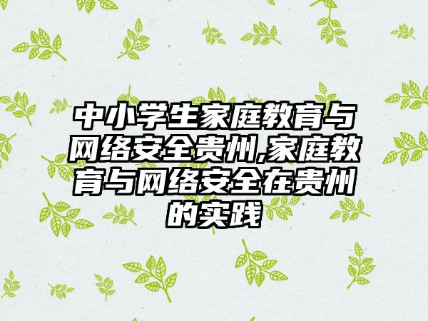 中小学生家庭教育与网络安全贵州,家庭教育与网络安全在贵州的实践