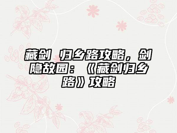 藏剑 归乡路攻略，剑隐故园：《藏剑归乡路》攻略