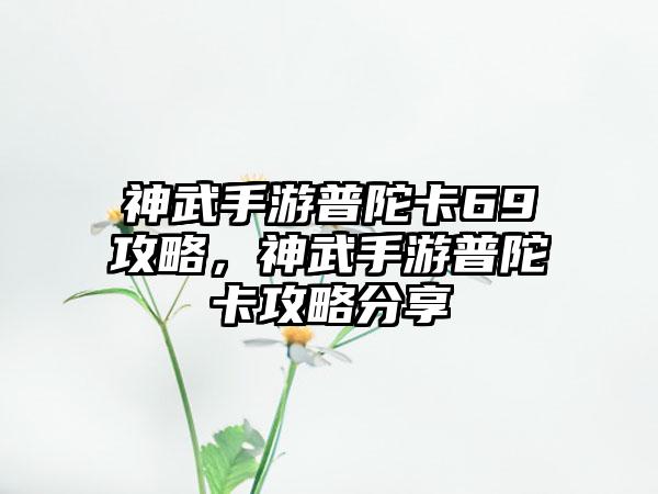 神武手游普陀卡69攻略，神武手游普陀卡攻略分享