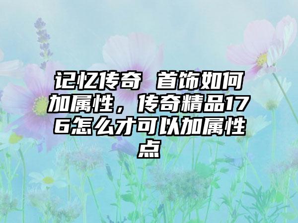记忆传奇 首饰如何加属性，传奇精品176怎么才可以加属性点