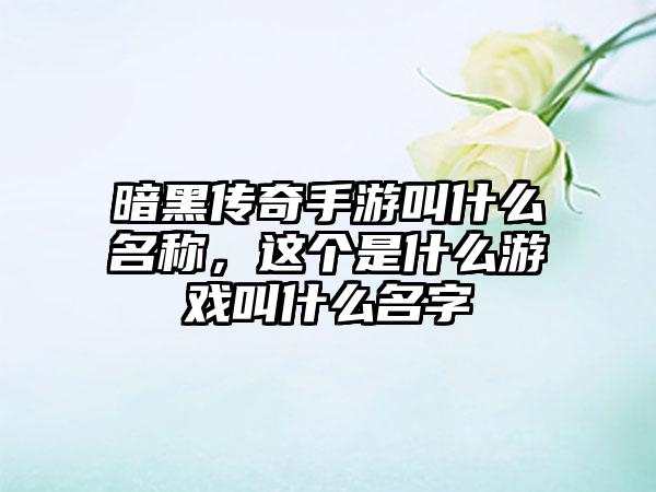 暗黑传奇手游叫什么名称，这个是什么游戏叫什么名字