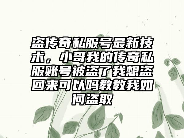 盗传奇私服号最新技术，小哥我的传奇私服账号被盗了我想盗回来可以吗教教我如何盗取