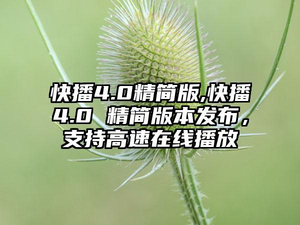 快播4.0精简版,快播4.0 精简版本发布，支持高速在线播放