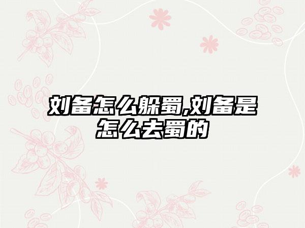 刘备怎么躲蜀,刘备是怎么去蜀的