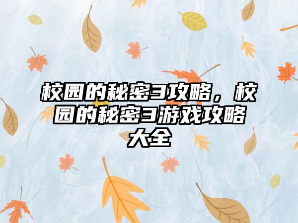 校园的秘密3攻略，校园的秘密3游戏攻略大全