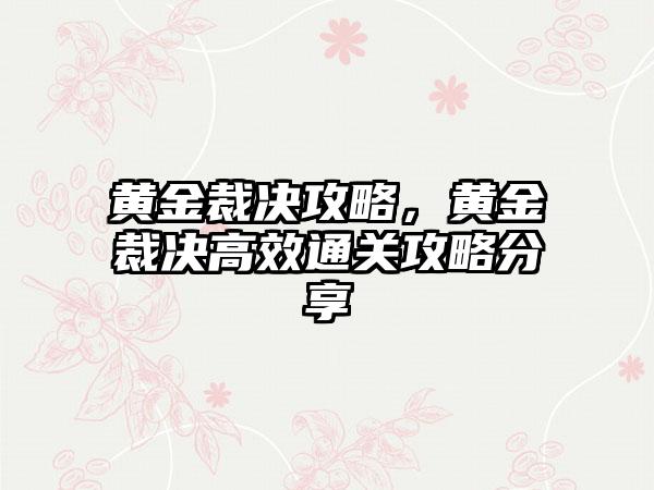 黄金裁决攻略，黄金裁决高效通关攻略分享