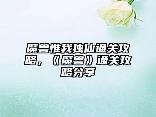 魔兽惟我独仙通关攻略，《魔兽》通关攻略分享