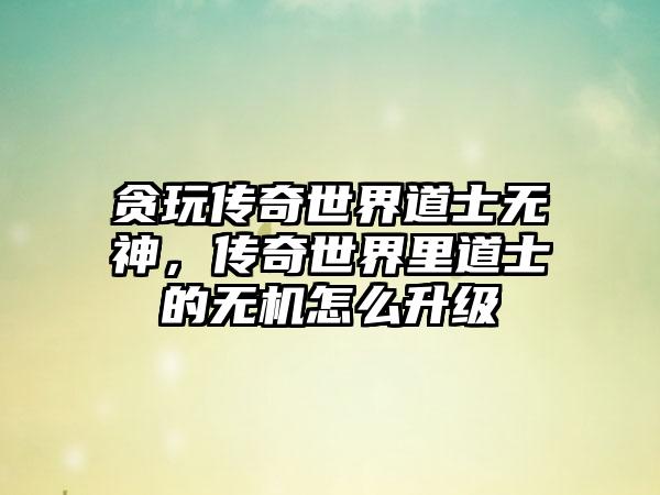 贪玩传奇世界道士无神，传奇世界里道士的无机怎么升级