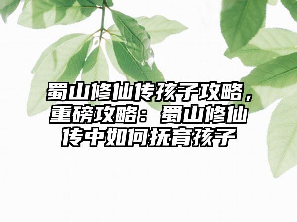 蜀山修仙传孩子攻略，重磅攻略：蜀山修仙传中如何抚育孩子