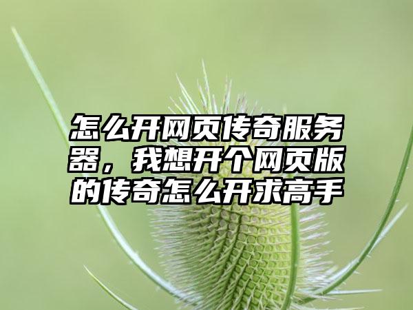 怎么开网页传奇服务器，我想开个网页版的传奇怎么开求高手