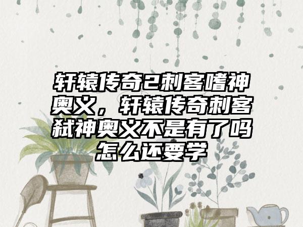 轩辕传奇2刺客嗜神奥义，轩辕传奇刺客弑神奥义不是有了吗怎么还要学