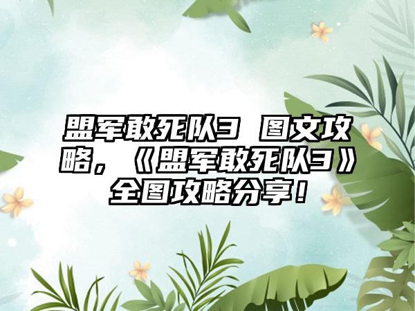 盟军敢死队3 图文攻略，《盟军敢死队3》全图攻略分享！