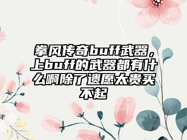 拳风传奇buff武器，上buff的武器都有什么啊除了遗愿太贵买不起