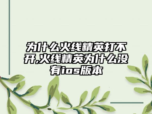 为什么火线精英打不开,火线精英为什么没有ios版本