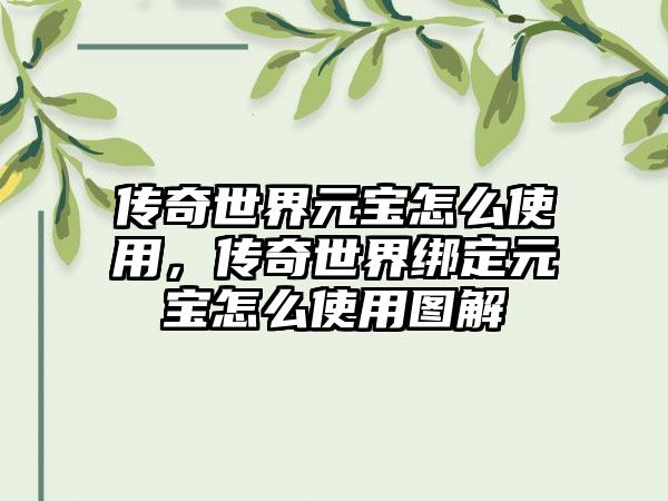 传奇世界元宝怎么使用，传奇世界绑定元宝怎么使用图解