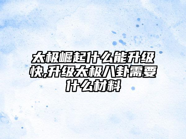 太极崛起什么能升级快,升级太极八卦需要什么材料