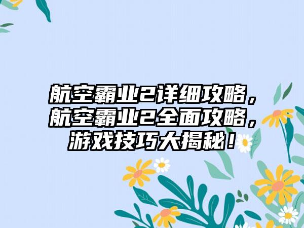 航空霸业2详细攻略，航空霸业2全面攻略，游戏技巧大揭秘！