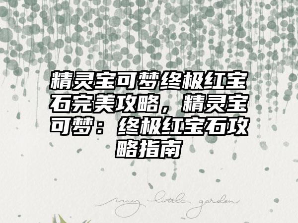 精灵宝可梦终极红宝石完美攻略，精灵宝可梦：终极红宝石攻略指南