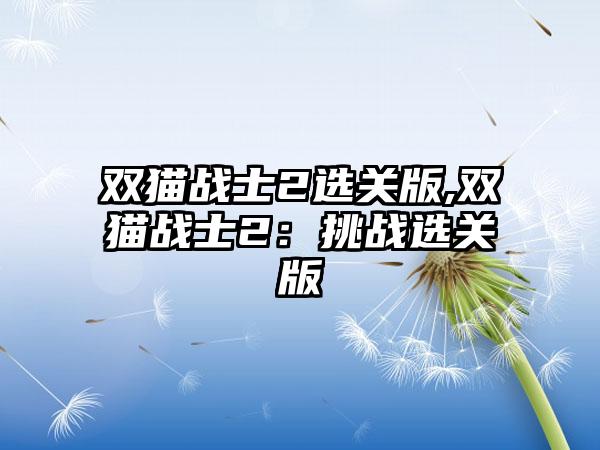 双猫战士2选关版,双猫战士2：挑战选关版