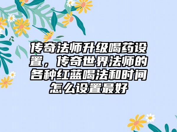 传奇法师升级喝药设置，传奇世界法师的各种红蓝喝法和时间怎么设置最好