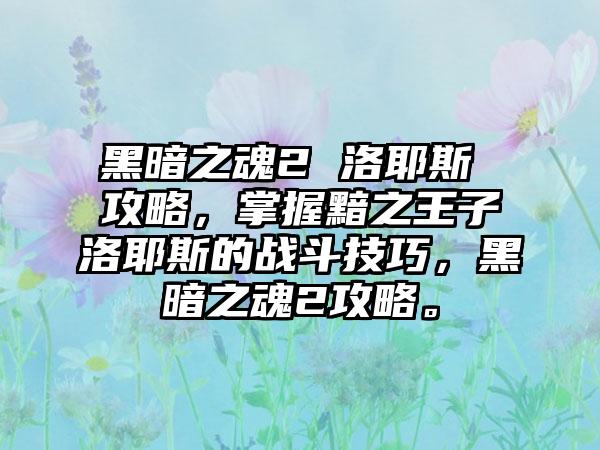 黑暗之魂2 洛耶斯 攻略，掌握黯之王子洛耶斯的战斗技巧，黑暗之魂2攻略。