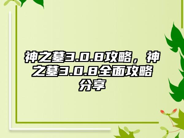 神之墓3.0.8攻略，神之墓3.0.8全面攻略分享