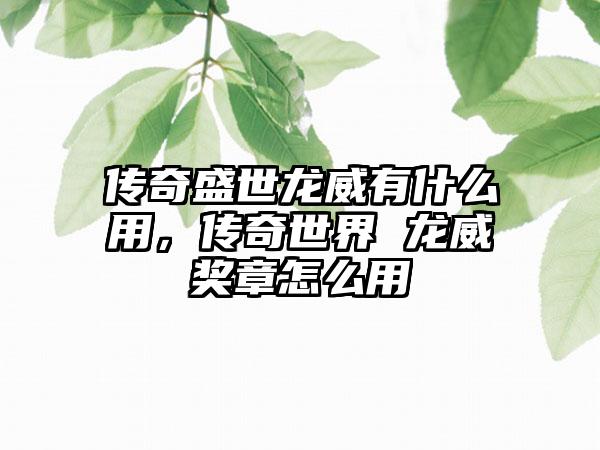 传奇盛世龙威有什么用，传奇世界 龙威奖章怎么用