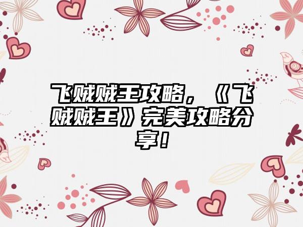 飞贼贼王攻略，《飞贼贼王》完美攻略分享！