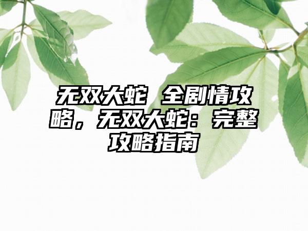 无双大蛇 全剧情攻略，无双大蛇：完整攻略指南