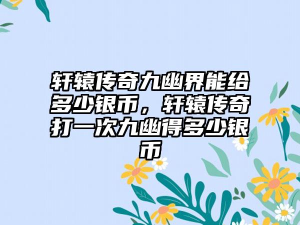 轩辕传奇九幽界能给多少银币，轩辕传奇打一次九幽得多少银币