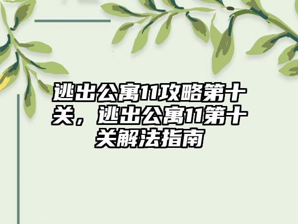 逃出公寓11攻略第十关，逃出公寓11第十关解法指南