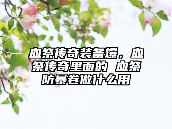 血祭传奇装备爆，血祭传奇里面的 血祭防暴卷做什么用