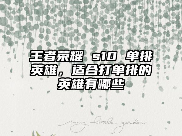 王者荣耀 s10 单排英雄，适合打单排的英雄有哪些