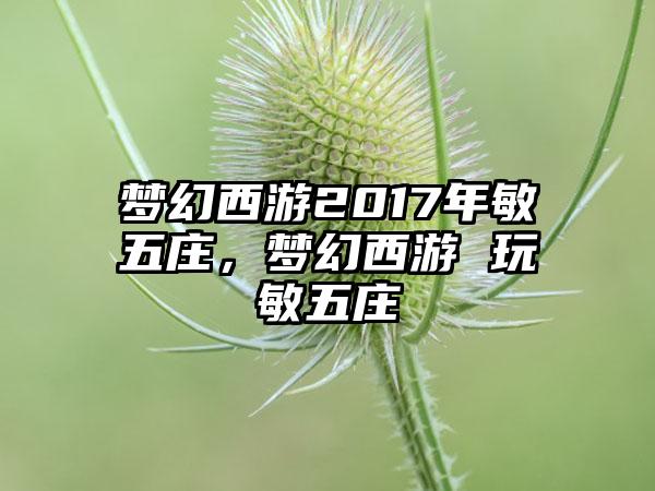 梦幻西游2017年敏五庄，梦幻西游 玩敏五庄