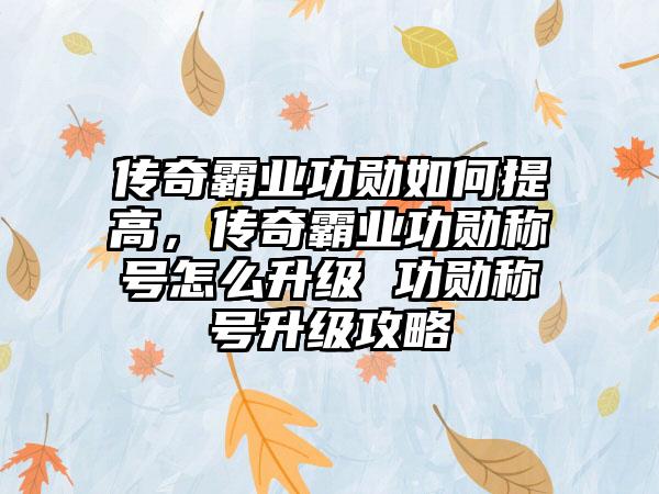 传奇霸业功勋如何提高，传奇霸业功勋称号怎么升级 功勋称号升级攻略
