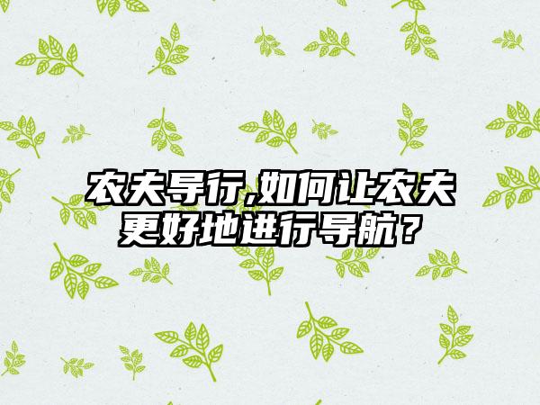 农夫导行,如何让农夫更好地进行导航？