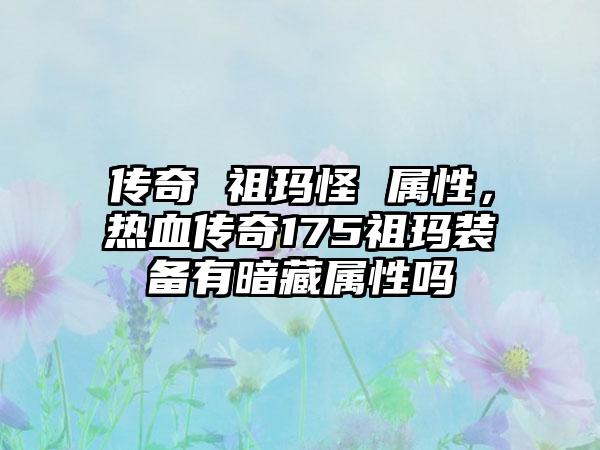 传奇 祖玛怪 属性，热血传奇175祖玛装备有暗藏属性吗