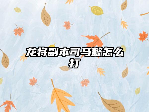 龙将副本司马懿怎么打