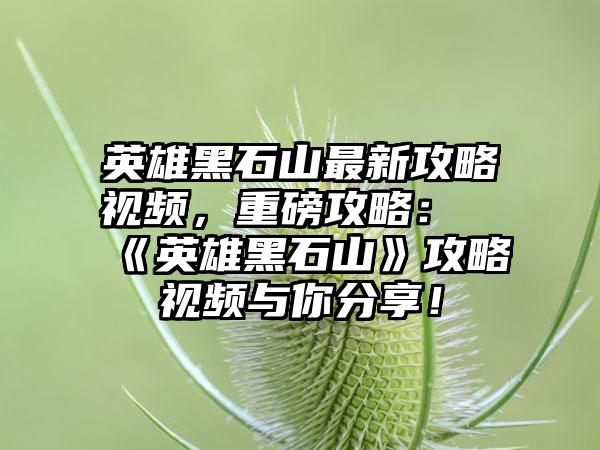 英雄黑石山最新攻略视频，重磅攻略：《英雄黑石山》攻略视频与你分享！