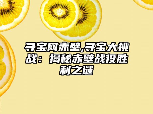 寻宝网赤壁,寻宝大挑战：揭秘赤壁战役胜利之谜