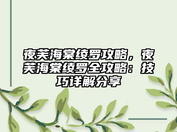 夜芙海棠绫罗攻略，夜芙海棠绫罗全攻略：技巧详解分享