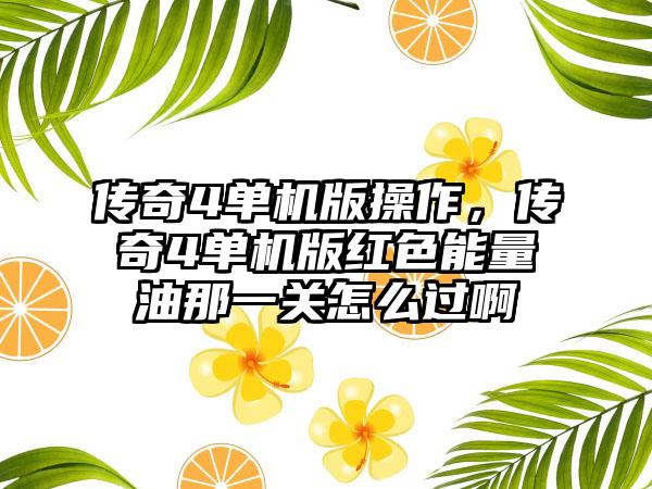 传奇4单机版操作，传奇4单机版红色能量油那一关怎么过啊