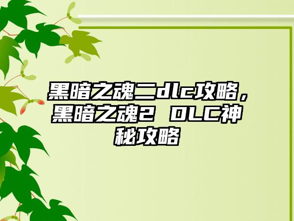 黑暗之魂二dlc攻略，黑暗之魂2 DLC神秘攻略
