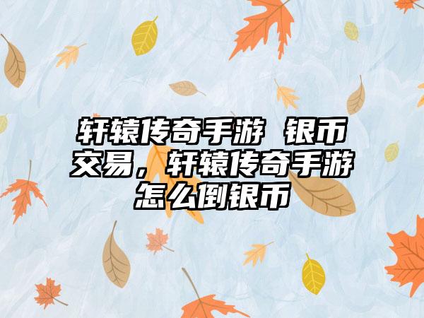 轩辕传奇手游 银币交易，轩辕传奇手游怎么倒银币