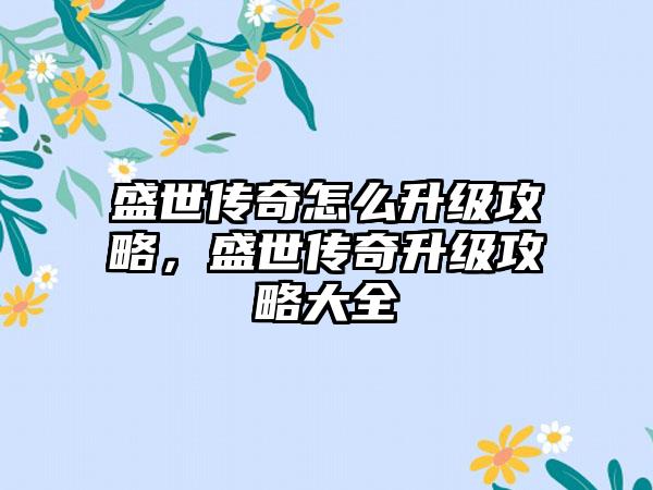 盛世传奇怎么升级攻略，盛世传奇升级攻略大全