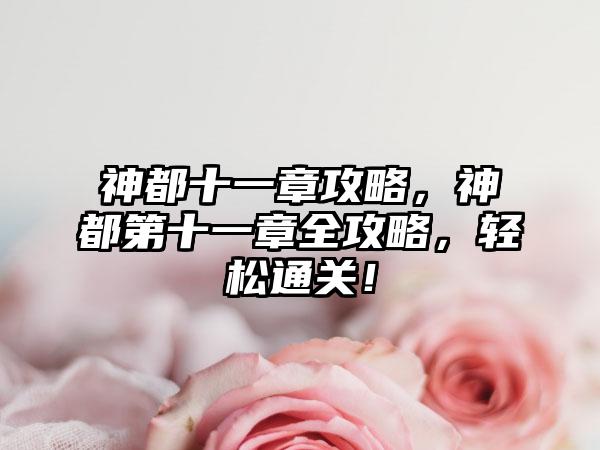 神都十一章攻略，神都第十一章全攻略，轻松通关！