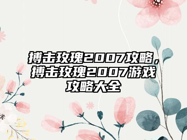 搏击玫瑰2007攻略，搏击玫瑰2007游戏攻略大全